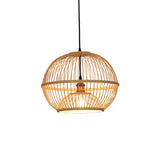 Bamboo Sphere Shaded Suspension Lighting Minimalist 1��Head Wood Pendant Ceiling Light Clearhalo 'Ceiling Lights' 'Pendant Lights' 'Pendants' Lighting' 2246643