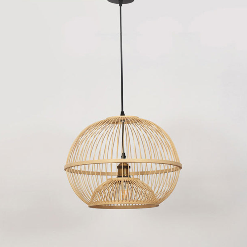 Bamboo Sphere Shaded Suspension Lighting Minimalist 1��Head Wood Pendant Ceiling Light Clearhalo 'Ceiling Lights' 'Pendant Lights' 'Pendants' Lighting' 2246648