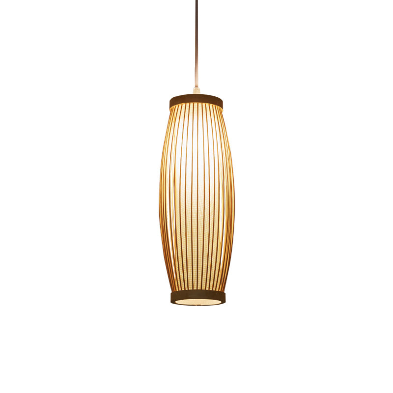 Elongated Oval Bamboo Ceiling Light Modern Single Wood Hanging Pendant Light for Restaurant Clearhalo 'Ceiling Lights' 'Pendant Lights' 'Pendants' Lighting' 2246661