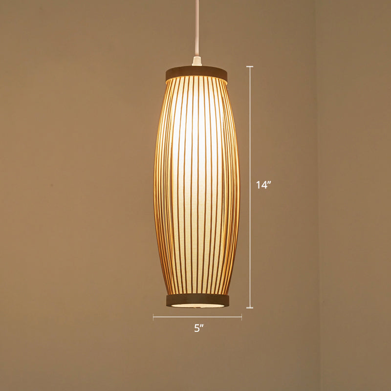 Elongated Oval Bamboo Ceiling Light Modern Single Wood Hanging Pendant Light for Restaurant Wood Clearhalo 'Ceiling Lights' 'Pendant Lights' 'Pendants' Lighting' 2246662_0572fbba-5055-424e-99fd-2c8e31597fe8