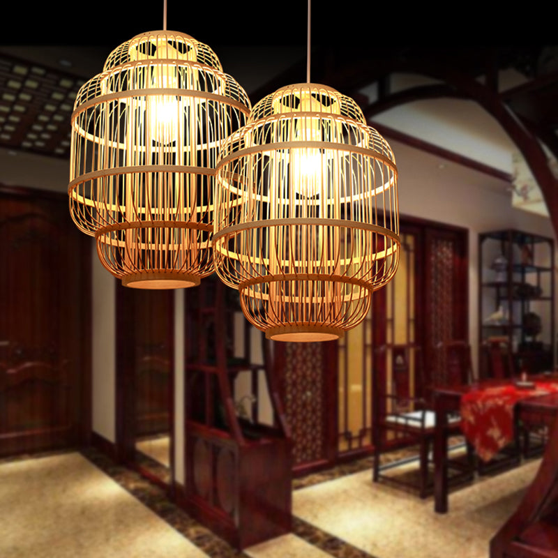 Wood Handmade Suspension Lighting Simplicity 1-Light Bamboo Pendant Light for Restaurant Clearhalo 'Ceiling Lights' 'Pendant Lights' 'Pendants' Lighting' 2246664