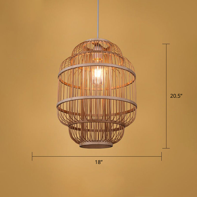 Wood Handmade Suspension Lighting Simplicity 1-Light Bamboo Pendant Light for Restaurant Clearhalo 'Ceiling Lights' 'Pendant Lights' 'Pendants' Lighting' 2246668