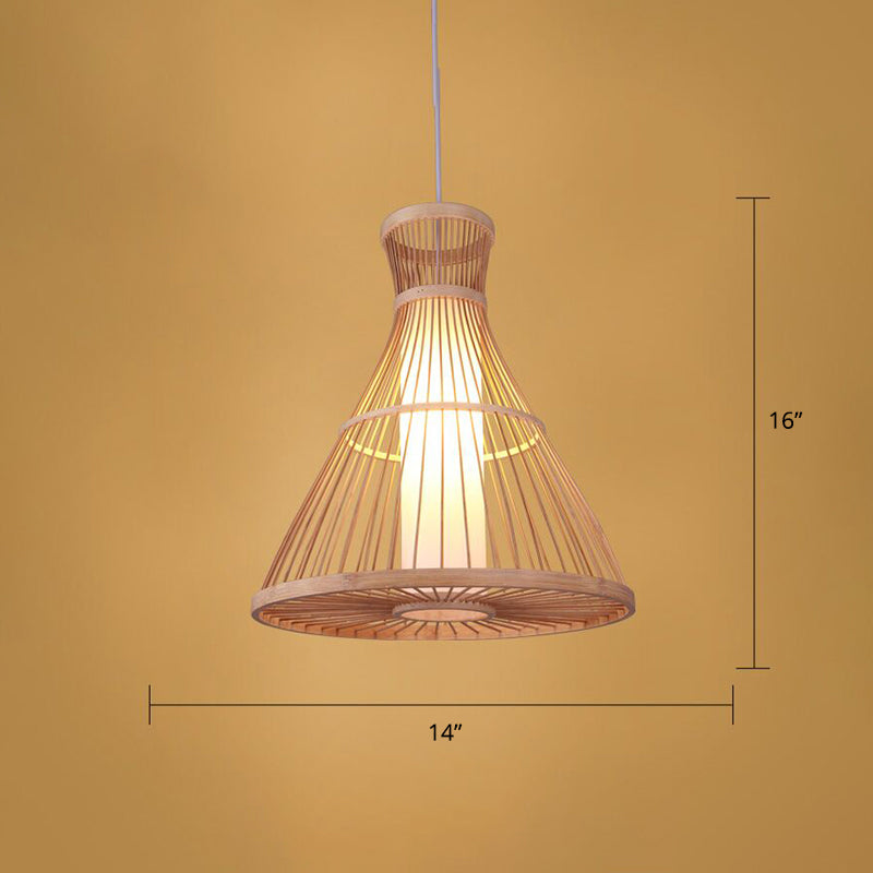 Wood Handmade Suspension Lighting Simplicity 1-Light Bamboo Pendant Light for Restaurant Clearhalo 'Ceiling Lights' 'Pendant Lights' 'Pendants' Lighting' 2246670