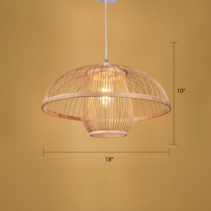 Wood Handmade Suspension Lighting Simplicity 1-Light Bamboo Pendant Light for Restaurant Clearhalo 'Ceiling Lights' 'Pendant Lights' 'Pendants' Lighting' 2246674