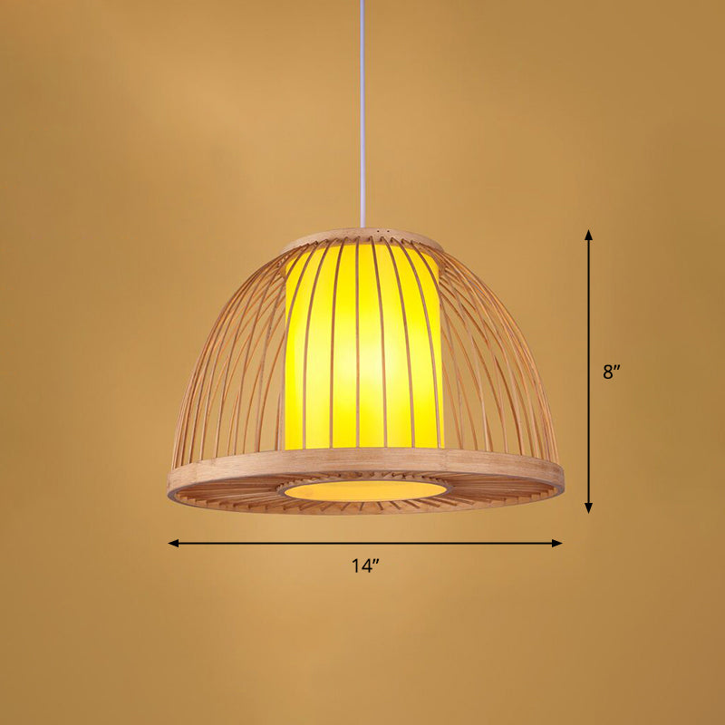 Wood Handmade Suspension Lighting Simplicity 1-Light Bamboo Pendant Light for Restaurant Clearhalo 'Ceiling Lights' 'Pendant Lights' 'Pendants' Lighting' 2246678