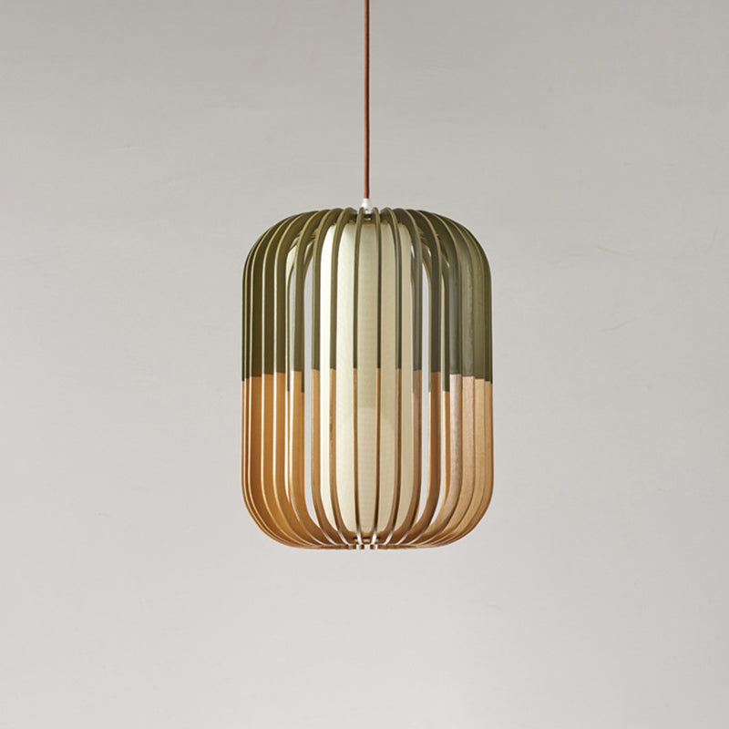 Asian Style Bird Cage Ceiling Light Wood Single Restaurant Hanging Light in Yellow-Green Clearhalo 'Ceiling Lights' 'Pendant Lights' 'Pendants' Lighting' 2246682