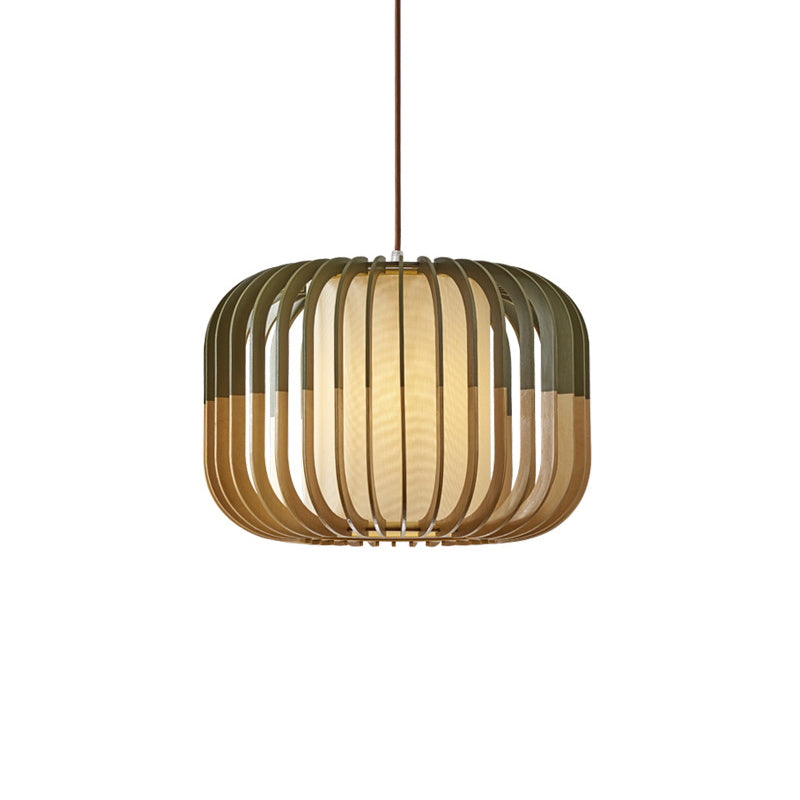 Asian Style Bird Cage Ceiling Light Wood Single Restaurant Hanging Light in Yellow-Green Clearhalo 'Ceiling Lights' 'Pendant Lights' 'Pendants' Lighting' 2246687