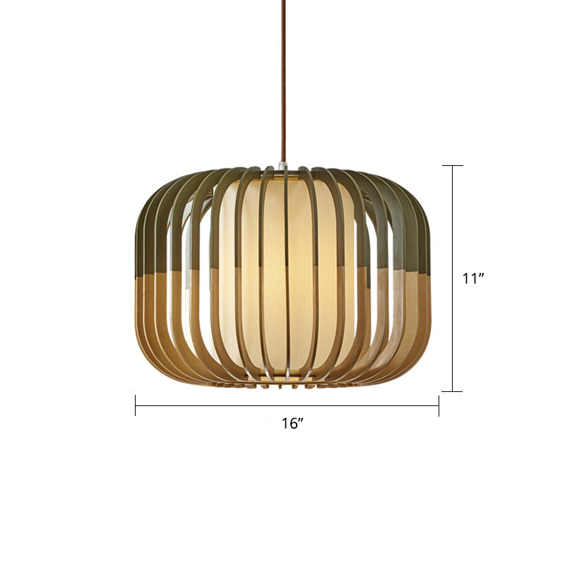 Asian Style Bird Cage Ceiling Light Wood Single Restaurant Hanging Light in Yellow-Green Clearhalo 'Ceiling Lights' 'Pendant Lights' 'Pendants' Lighting' 2246688