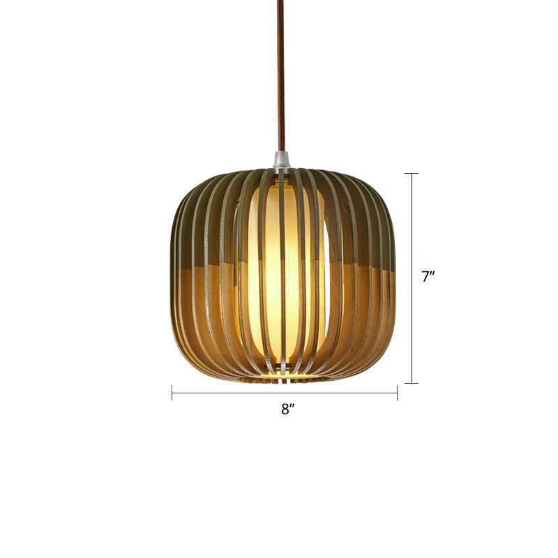 Asian Style Bird Cage Ceiling Light Wood Single Restaurant Hanging Light in Yellow-Green Clearhalo 'Ceiling Lights' 'Pendant Lights' 'Pendants' Lighting' 2246690