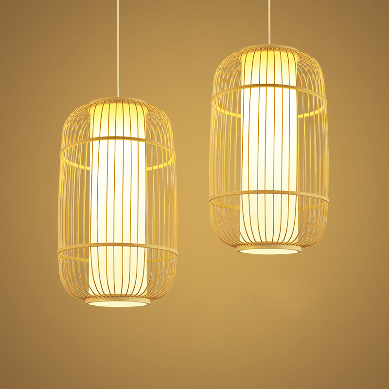 Birdcage Suspension Lighting Minimalist Bamboo 1��Head Restaurant Pendant Ceiling Light in Wood Clearhalo 'Ceiling Lights' 'Pendant Lights' 'Pendants' Lighting' 2246693