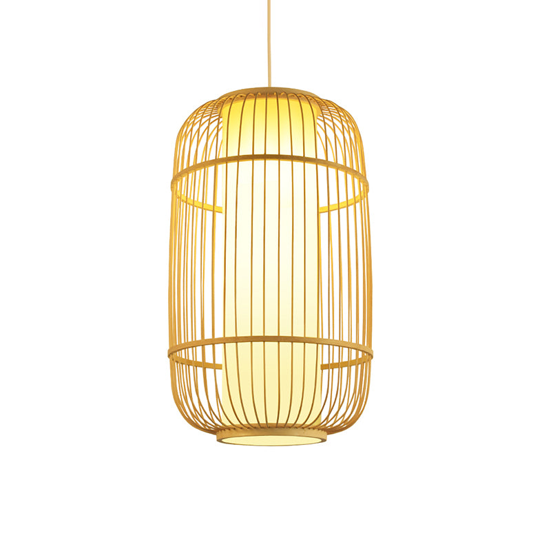 Birdcage Suspension Lighting Minimalist Bamboo 1��Head Restaurant Pendant Ceiling Light in Wood Clearhalo 'Ceiling Lights' 'Pendant Lights' 'Pendants' Lighting' 2246694