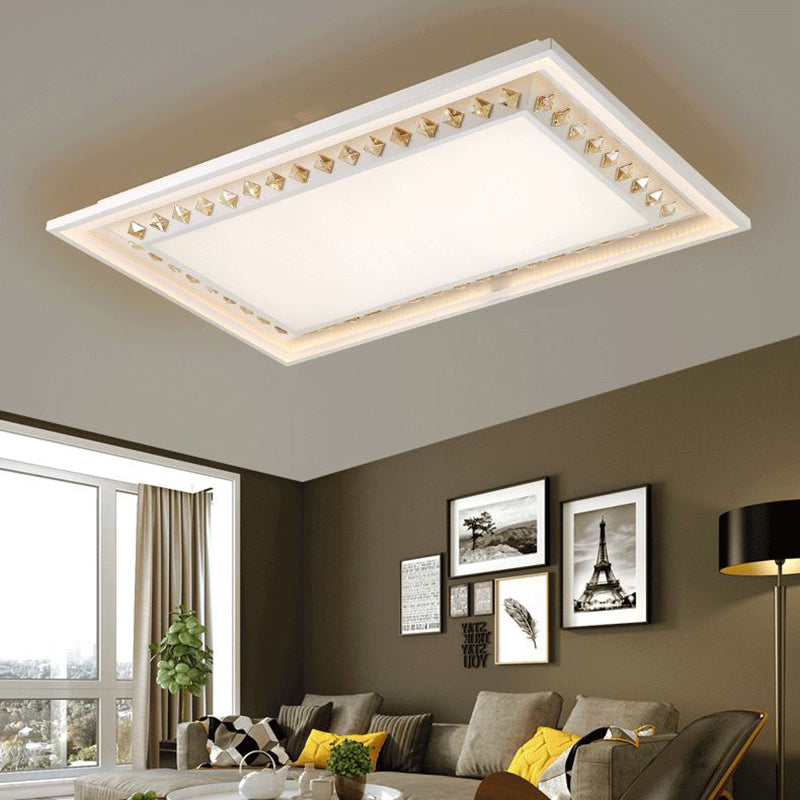 Minimalist LED Ceiling Light Fixture Rectangular Crystal Flush Mount Lighting in White White A Clearhalo 'Ceiling Lights' 'Close To Ceiling Lights' 'Close to ceiling' 'Flush mount' Lighting' 224671