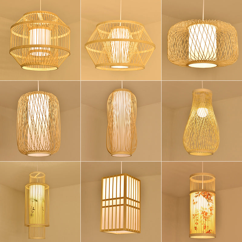 Bamboo Handmade Pendant Light Contemporary Single-Bulb Wood Suspension Light Fixture Clearhalo 'Ceiling Lights' 'Pendant Lights' 'Pendants' Lighting' 2246712