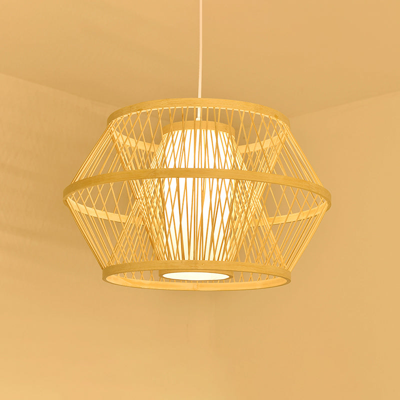 Bamboo Handmade Pendant Light Contemporary Single-Bulb Wood Suspension Light Fixture Clearhalo 'Ceiling Lights' 'Pendant Lights' 'Pendants' Lighting' 2246714