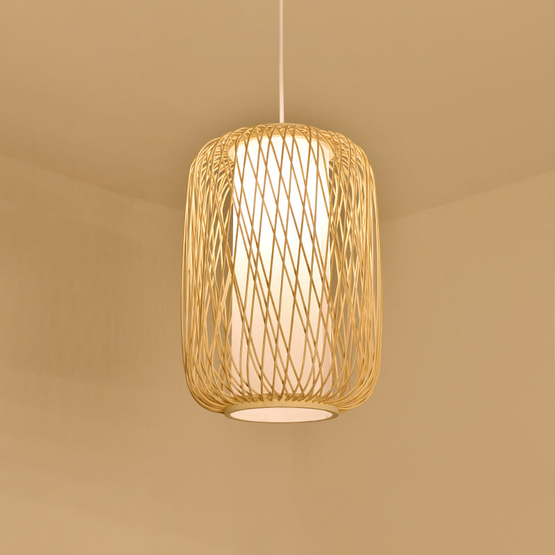 Bamboo Handmade Pendant Light Contemporary Single-Bulb Wood Suspension Light Fixture Clearhalo 'Ceiling Lights' 'Pendant Lights' 'Pendants' Lighting' 2246717