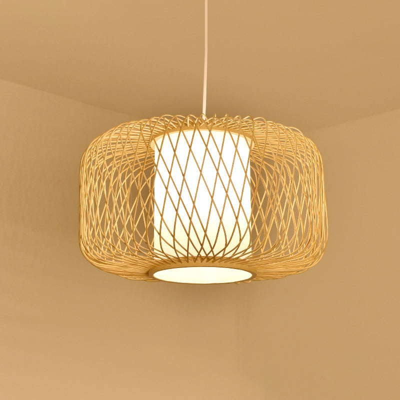 Bamboo Handmade Pendant Light Contemporary Single-Bulb Wood Suspension Light Fixture Clearhalo 'Ceiling Lights' 'Pendant Lights' 'Pendants' Lighting' 2246719