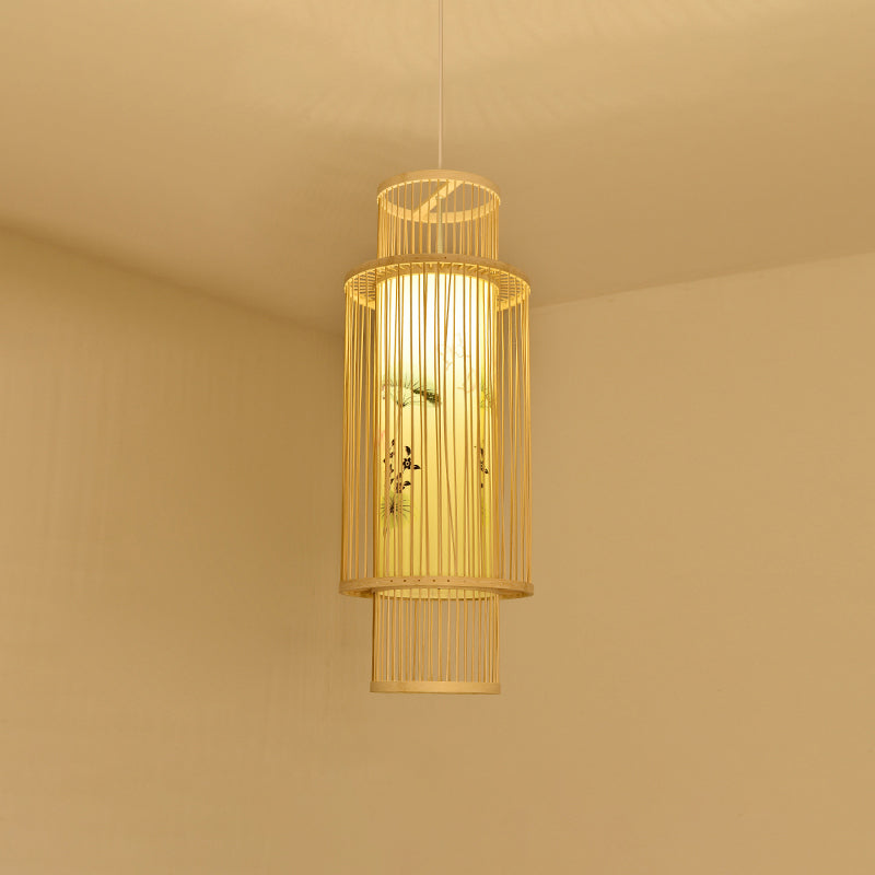 Bamboo Handmade Pendant Light Contemporary Single-Bulb Wood Suspension Light Fixture Clearhalo 'Ceiling Lights' 'Pendant Lights' 'Pendants' Lighting' 2246720