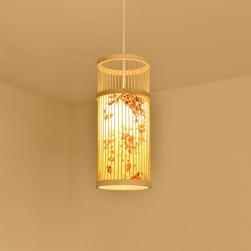 Bamboo Handmade Pendant Light Contemporary Single-Bulb Wood Suspension Light Fixture Clearhalo 'Ceiling Lights' 'Pendant Lights' 'Pendants' Lighting' 2246721