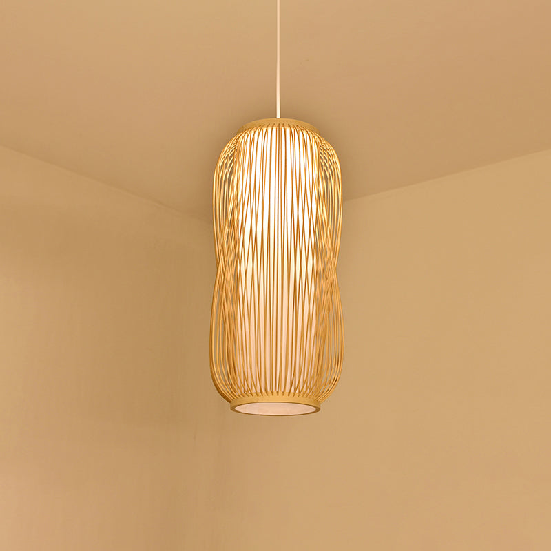 Bamboo Handmade Pendant Light Contemporary Single-Bulb Wood Suspension Light Fixture Clearhalo 'Ceiling Lights' 'Pendant Lights' 'Pendants' Lighting' 2246723