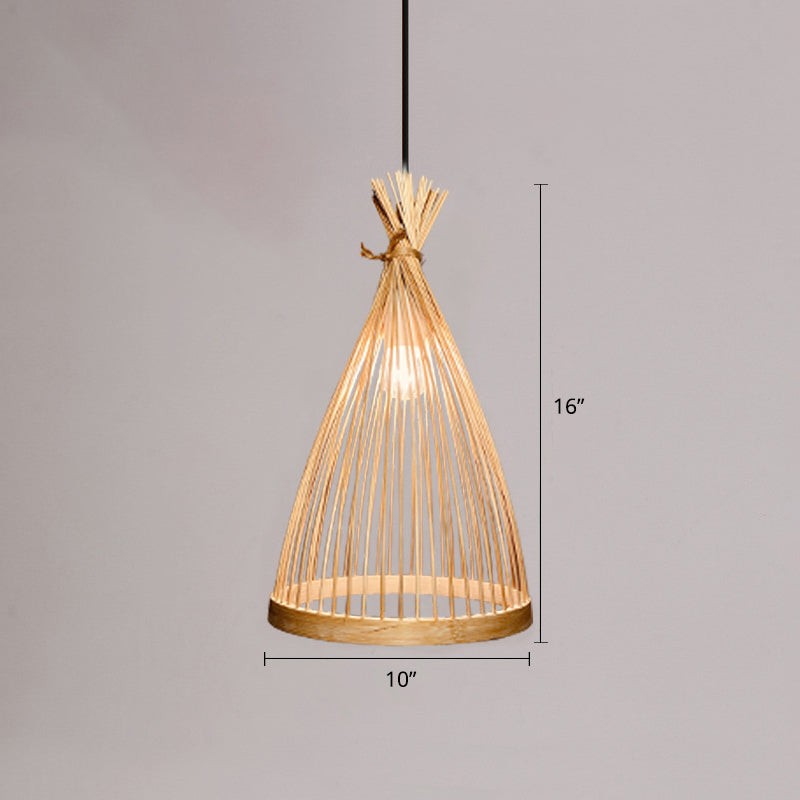 Bamboo Handmade Pendant Light Contemporary Single-Bulb Wood Suspension Light Fixture Clearhalo 'Ceiling Lights' 'Pendant Lights' 'Pendants' Lighting' 2246724