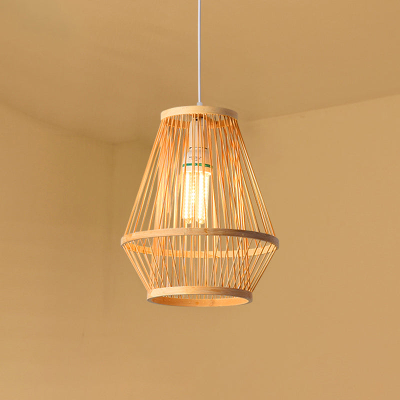 Bamboo Handmade Pendant Light Contemporary Single-Bulb Wood Suspension Light Fixture Clearhalo 'Ceiling Lights' 'Pendant Lights' 'Pendants' Lighting' 2246725