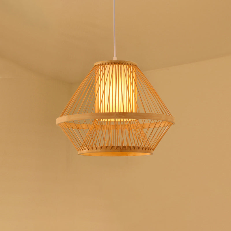 Bamboo Handmade Pendant Light Contemporary Single-Bulb Wood Suspension Light Fixture Clearhalo 'Ceiling Lights' 'Pendant Lights' 'Pendants' Lighting' 2246726