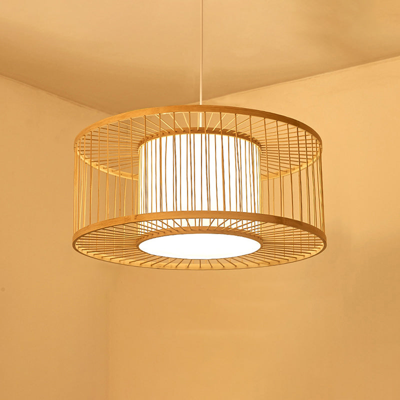 Bamboo Handmade Pendant Light Contemporary Single-Bulb Wood Suspension Light Fixture Clearhalo 'Ceiling Lights' 'Pendant Lights' 'Pendants' Lighting' 2246727