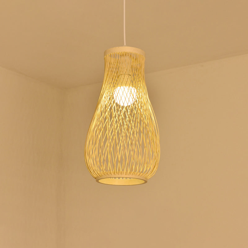 Bamboo Handmade Pendant Light Contemporary Single-Bulb Wood Suspension Light Fixture Clearhalo 'Ceiling Lights' 'Pendant Lights' 'Pendants' Lighting' 2246728