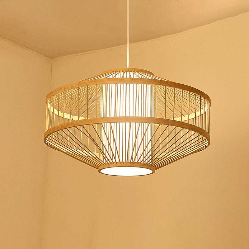 Bamboo Handmade Pendant Light Contemporary Single-Bulb Wood Suspension Light Fixture Clearhalo 'Ceiling Lights' 'Pendant Lights' 'Pendants' Lighting' 2246729