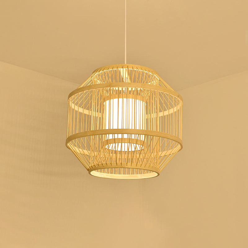 Bamboo Handmade Pendant Light Contemporary Single-Bulb Wood Suspension Light Fixture Clearhalo 'Ceiling Lights' 'Pendant Lights' 'Pendants' Lighting' 2246730