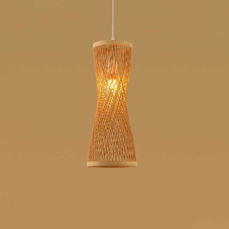 Bamboo Handmade Pendant Light Contemporary Single-Bulb Wood Suspension Light Fixture Clearhalo 'Ceiling Lights' 'Pendant Lights' 'Pendants' Lighting' 2246731
