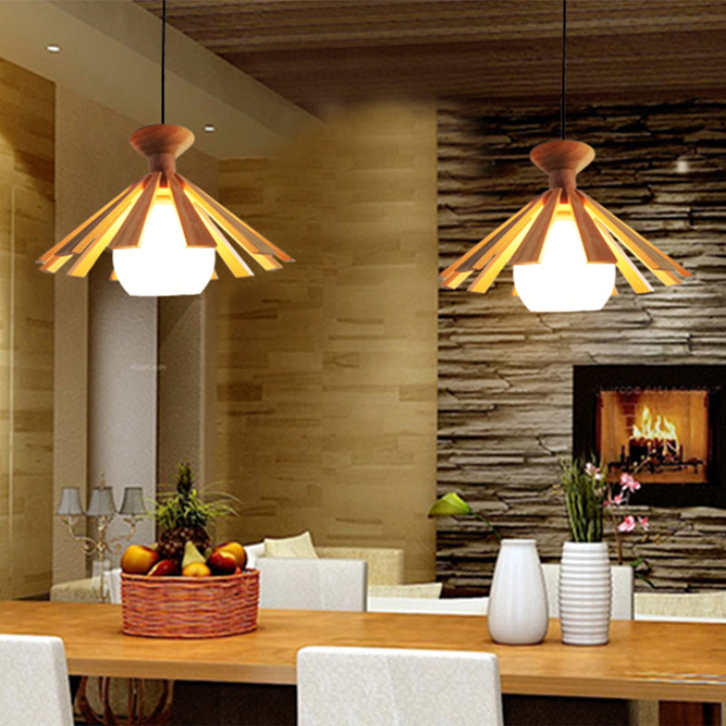 Simplicity Shaded Suspension Lighting Wood 1-Light Restaurant Pendant Light Fixture Wood G Clearhalo 'Ceiling Lights' 'Pendant Lights' 'Pendants' Lighting' 2246756_f172cc95-238e-4968-aada-4e04fe54bc93