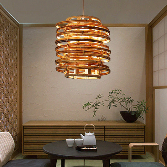 Curl Bound Ceiling Light Asian Style Rattan 1 Bulb Restaurant Hanging Light in Wood Clearhalo 'Ceiling Lights' 'Lighting' 'Pendant Lights' 2246760_50cdd57a-f851-4cdf-b015-5270c2c3c219