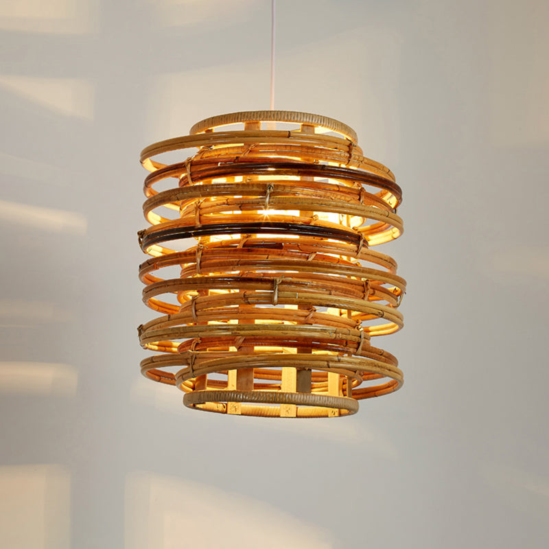 Curl Bound Ceiling Light Asian Style Rattan 1��Bulb Restaurant Hanging Light in Wood Clearhalo 'Ceiling Lights' 'Pendant Lights' 'Pendants' Lighting' 2246761
