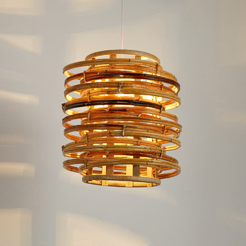 Curl Bound Ceiling Light Asian Style Rattan 1 Bulb Restaurant Hanging Light in Wood Wood Clearhalo 'Ceiling Lights' 'Lighting' 'Pendant Lights' 2246761_3ffcb39c-81bf-4071-935b-38dc93c4ee95