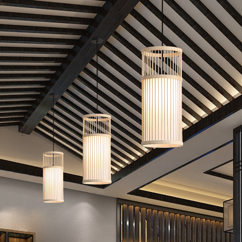Cylinder Restaurant Suspension Lighting Bamboo 1��Head Minimalist Pendant Ceiling Light Clearhalo 'Ceiling Lights' 'Pendant Lights' 'Pendants' Lighting' 2246767