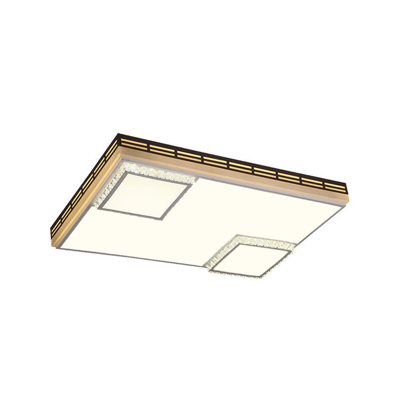 White Square/Rectangle Flush Mount Simple 24.5"/36" W LED Acrylic Ceiling Light with Crystal Accent, Warm Light Clearhalo 'Ceiling Lights' 'Close To Ceiling Lights' 'Close to ceiling' 'Flush mount' Lighting' 224677