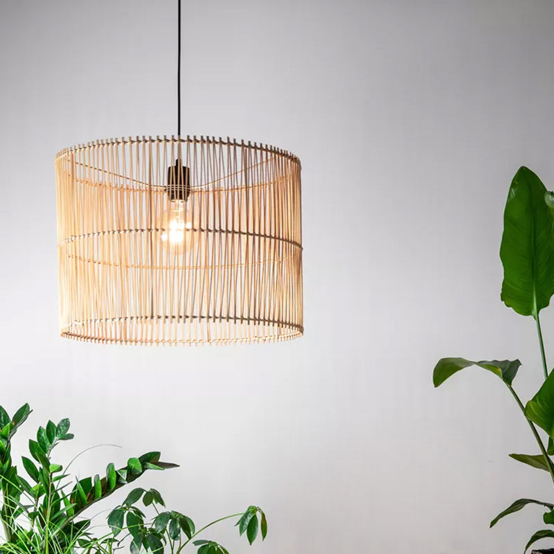 Rattan Drum Shaded Ceiling Light Modern Single Hanging Pendant Light for Restaurant Clearhalo 'Ceiling Lights' 'Pendant Lights' 'Pendants' Lighting' 2246773
