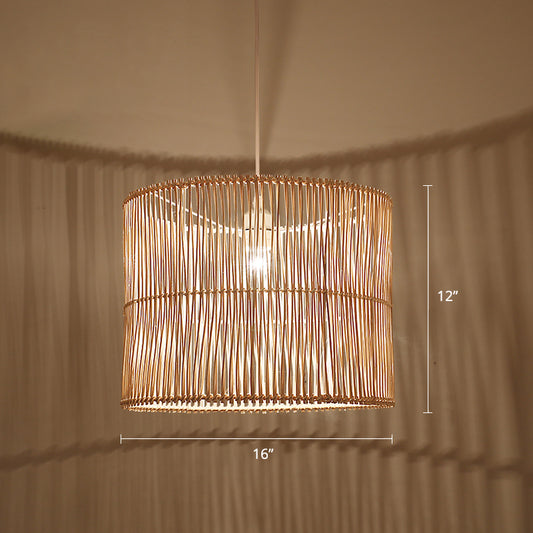 Rattan Drum Shaded Ceiling Light Modern Single Hanging Pendant Light for Restaurant Clearhalo 'Ceiling Lights' 'Pendant Lights' 'Pendants' Lighting' 2246776