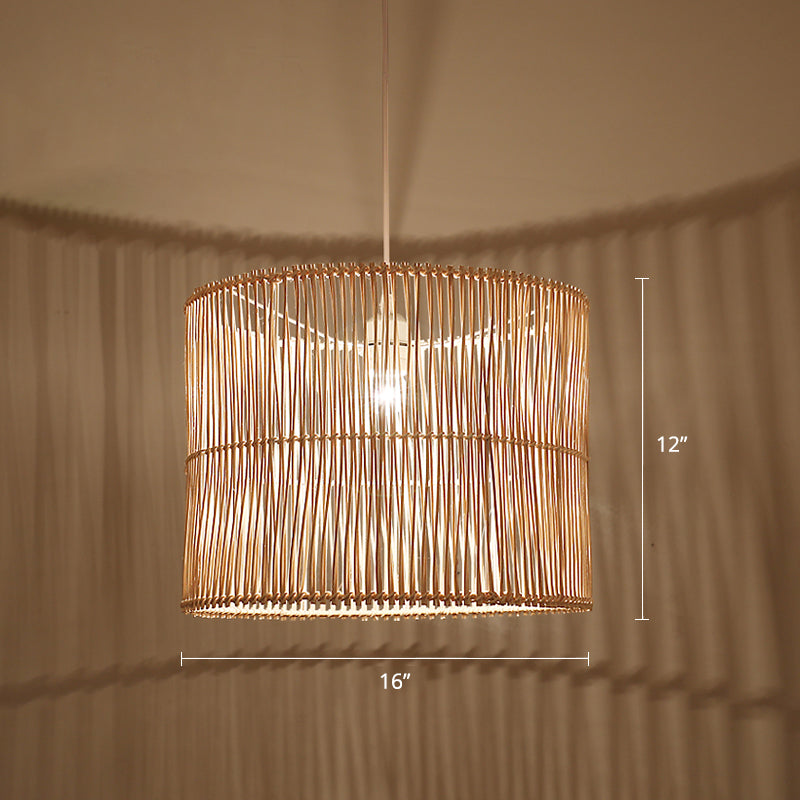 Rattan Drum Shaded Ceiling Light Modern Single Hanging Pendant Light for Restaurant Wood Clearhalo 'Ceiling Lights' 'Pendant Lights' 'Pendants' Lighting' 2246776_a4c4d4df-359f-4513-819c-e50f3c8e6ac7