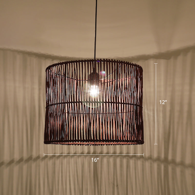 Rattan Drum Shaded Ceiling Light Modern Single Hanging Pendant Light for Restaurant Black Clearhalo 'Ceiling Lights' 'Pendant Lights' 'Pendants' Lighting' 2246778_e46a6865-0cc0-4bfb-9842-f24b4f0ea621