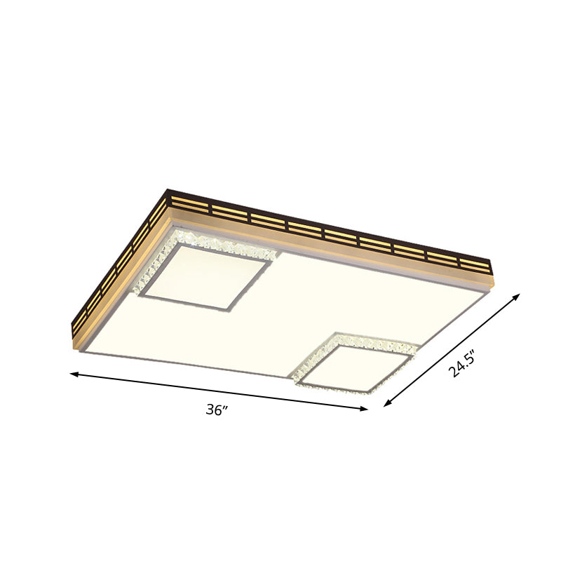 White Square/Rectangle Flush Mount Simple 24.5"/36" W LED Acrylic Ceiling Light with Crystal Accent, Warm Light Clearhalo 'Ceiling Lights' 'Close To Ceiling Lights' 'Close to ceiling' 'Flush mount' Lighting' 224678