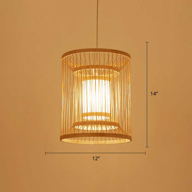 Cylindrical Suspension Light Simplicity Bamboo 1-Light Wood Pendant Light Fixture for Tea Room Clearhalo 'Ceiling Lights' 'Pendant Lights' 'Pendants' Lighting' 2246786
