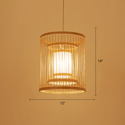 Cylindrical Suspension Light Simplicity Bamboo 1-Light Wood Pendant Light Fixture for Tea Room Clearhalo 'Ceiling Lights' 'Pendant Lights' 'Pendants' Lighting' 2246786