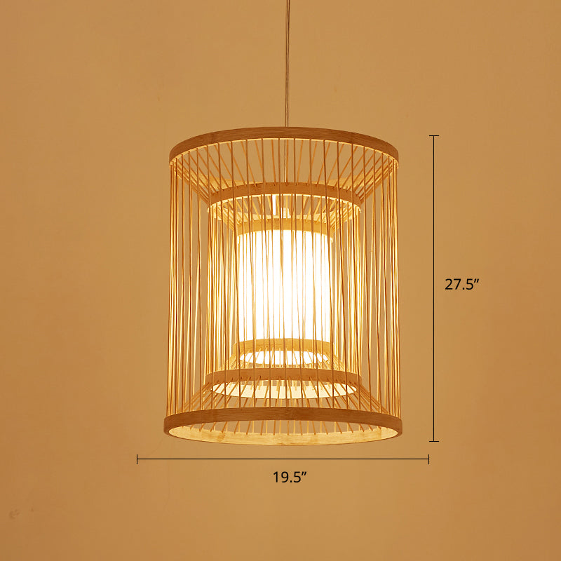 Cylindrical Suspension Light Simplicity Bamboo 1-Light Wood Pendant Light Fixture for Tea Room Wood 19.5" Clearhalo 'Ceiling Lights' 'Pendant Lights' 'Pendants' Lighting' 2246788_96cceb70-47ee-44fb-aa34-a3a68f3229ee