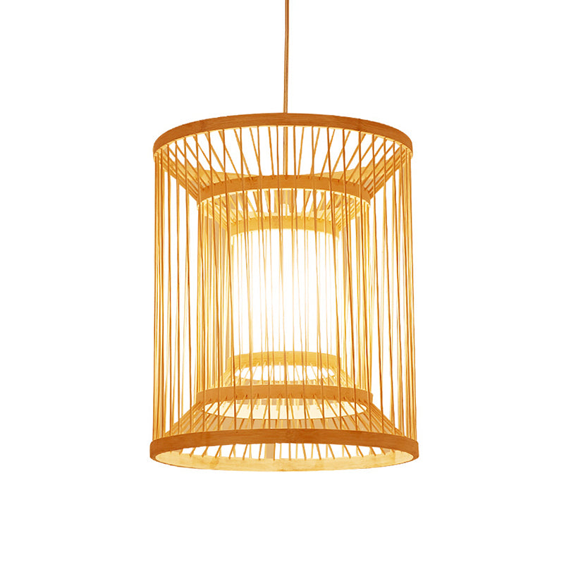 Cylindrical Suspension Light Simplicity Bamboo 1-Light Wood Pendant Light Fixture for Tea Room Clearhalo 'Ceiling Lights' 'Pendant Lights' 'Pendants' Lighting' 2246792