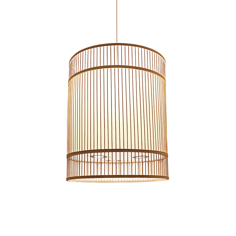 Wood Cylinder Ceiling Light Asian Style 1-Light Bamboo Hanging Light for Restaurant Clearhalo 'Ceiling Lights' 'Pendant Lights' 'Pendants' Lighting' 2246798