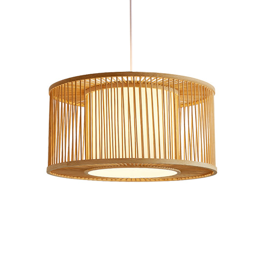 Rounded Drum Ceiling Light Modern Bamboo Single Restaurant Hanging Pendant Light in Wood Clearhalo 'Ceiling Lights' 'Pendant Lights' 'Pendants' Lighting' 2246809