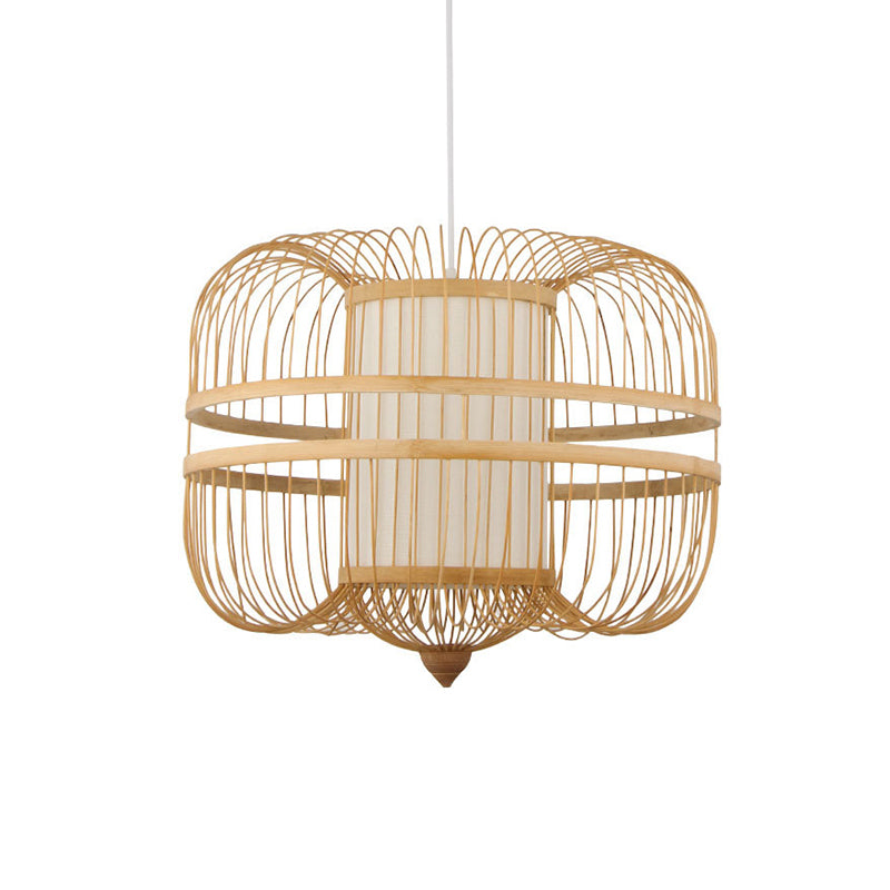 Bamboo Curved Drum Suspension Light Simplicity 1-Light Wood Pendant Light Fixture Clearhalo 'Ceiling Lights' 'Pendant Lights' 'Pendants' Lighting' 2246824