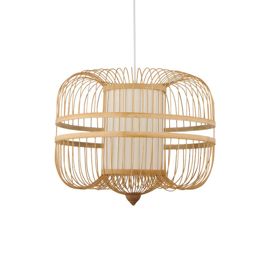 Bamboo Curved Drum Suspension Light Simplicity 1-Light Wood Pendant Light Fixture Clearhalo 'Ceiling Lights' 'Pendant Lights' 'Pendants' Lighting' 2246824